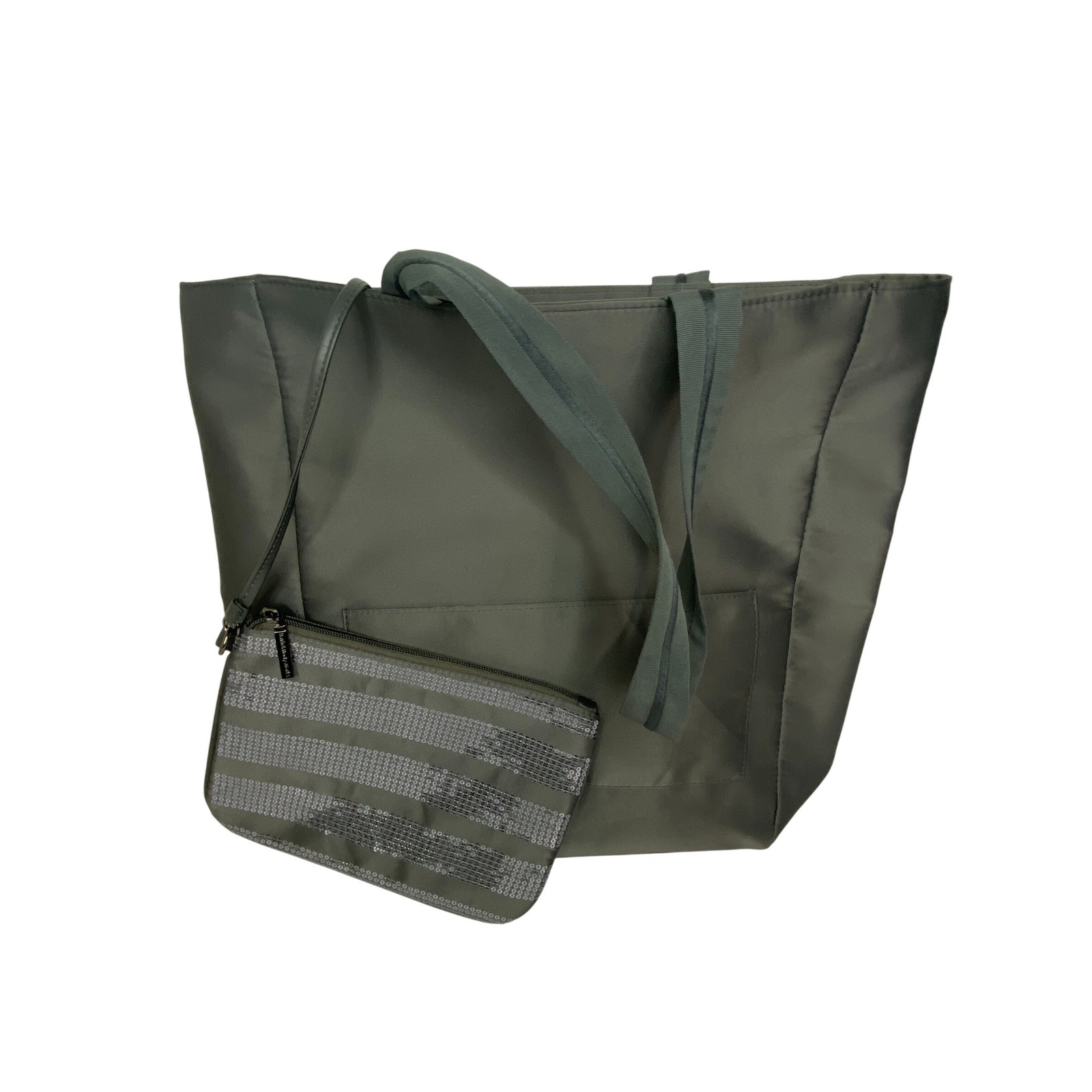 Bath & Body Works Tote Bag Gray Sequin Nylon With Clutch Make-Up Bag New